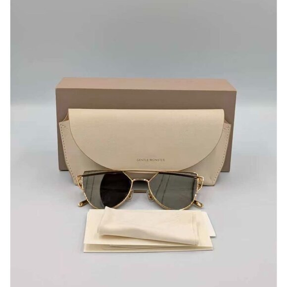 Pre-owned Gentle Monster Love Punch 55mm Titanium Aviator Sunglasses Gold Mirror - Picture 12 of 12